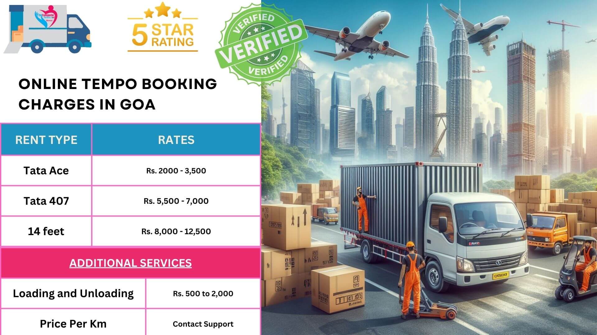Tempo Transport Services charges list in Goa
